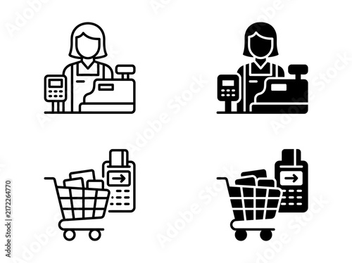Fotografía Cashier service and pos terminal shopping cart icon set with terminal