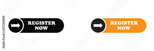 Register Now Label Design, Call to Action Button Badge, Sign Up and Registration Web Banner Element, Modern Editable Vector Graphic. 