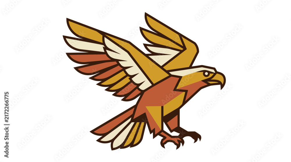 Fototapeta premium Geometric eagle mascot soaring with open brown wings