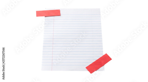 Fotografie Lined paper with red tape for notes and reminders on transparent background