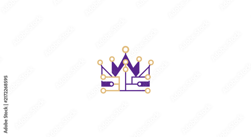 Fototapeta premium Tech Crown Logo with Circuit Board Lines and Nodes