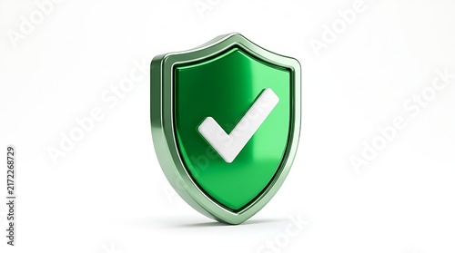 Polished green shield graphic with an embossed white checkmark icon, representing secure transactions, safety guarantees, and data defense.