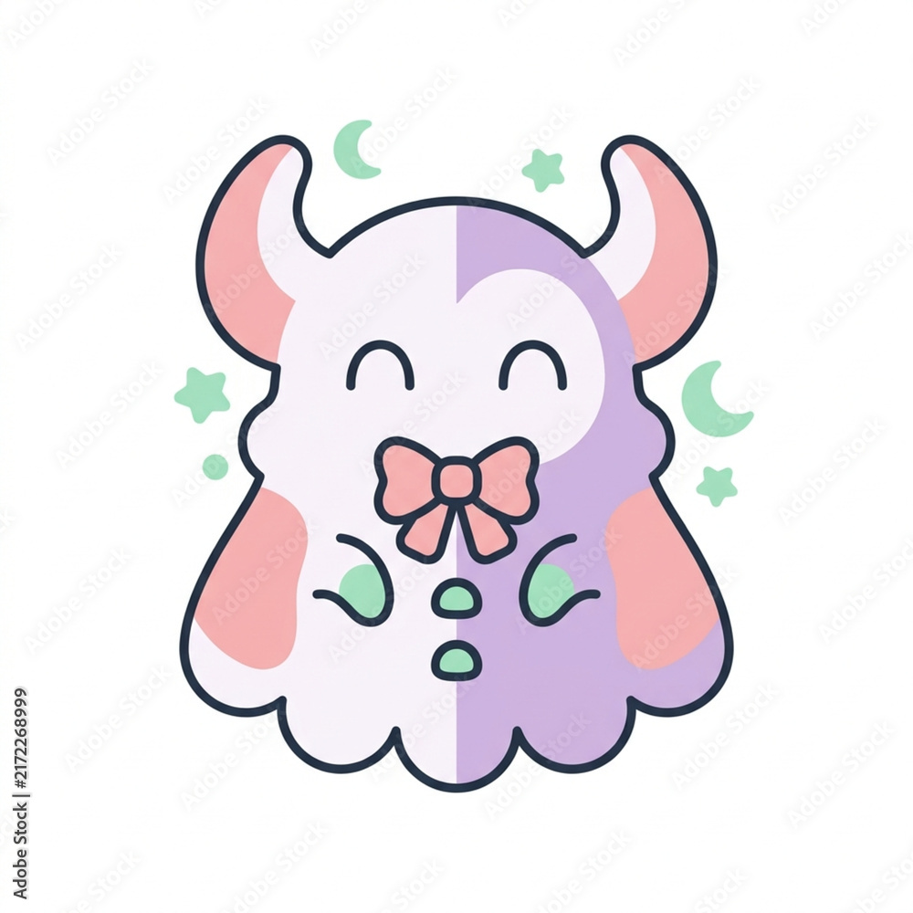 Fototapeta premium Kawaii Pastel Pink Ghost Monster Horns