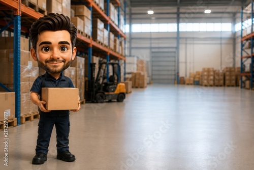 Smiling Warehouse Worker in an Industrial Warehouse