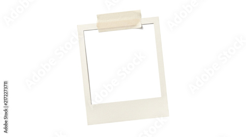 Cuadro en lienzo Vintage instant photo frame with masking tape, blank retro polaroid border on wh
