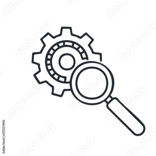 Gear Quality Inspection Magnifying Glass Line Icon