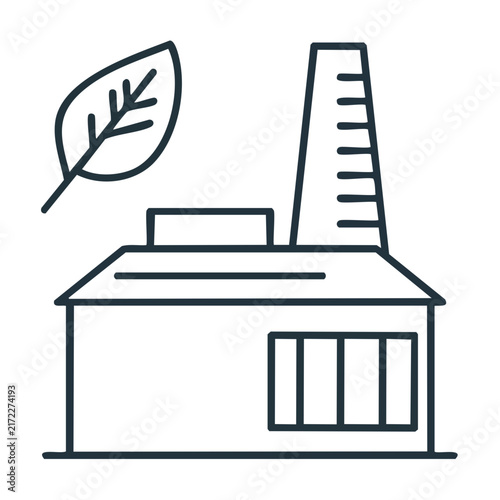 Sustainable Manufacturing Factory and Leaf Line Icon