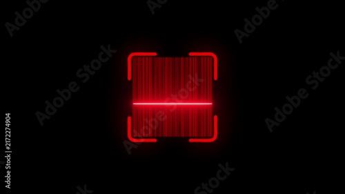Red laser barcode scanner animation on black background