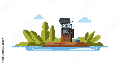 Digital Field Recorder Flat Vector Illustration in Nature