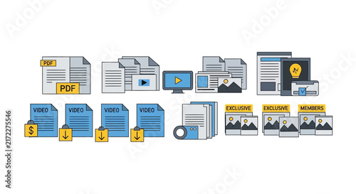 Digital Content Management Icons for Media Library and Subscription Services