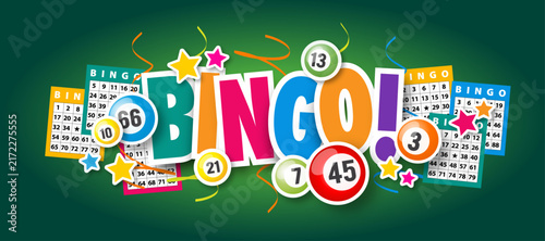 Colorful Bingo Typography with 3D Balls and Cards for Game Design