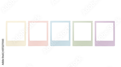 Vintage instant photo frames in pastel colors, set of 5 retro polaroid style borders, colorful blank photography mockups on white background