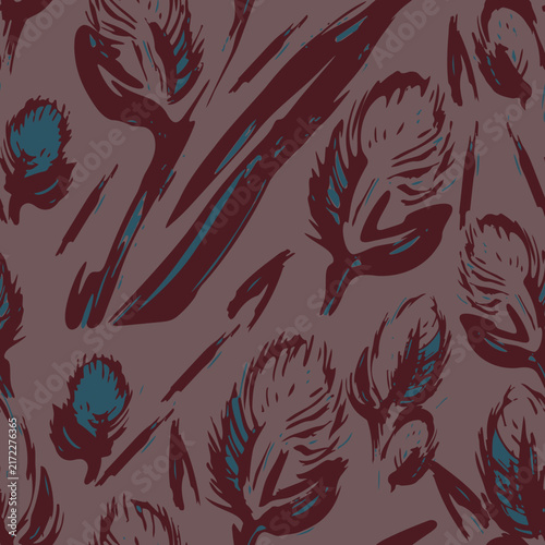 Abstract willow catkins seamless pattern with expressive brush strokes. Trendy botanical floral repeat texture for textile, fabric, wallpaper, decor.