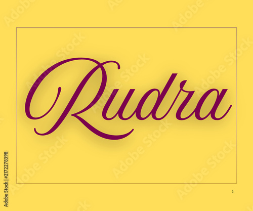 Elegant Calligraphy Rudra Text Design with Decorative Script Lettering on Yellow Background