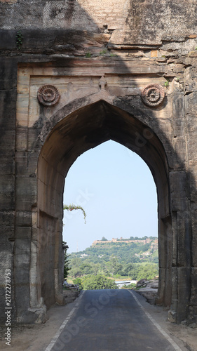 Massive Rock-Cut Kati Ghati Gateway in Chanderi, Madhya Pradesh, India.