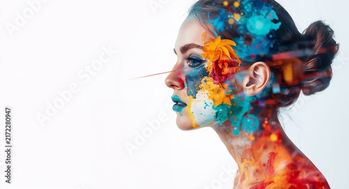 Artist double exposure with paint palette, An artists profile merged with a paint palette representing creativity and artistic responsibility. Perfect for art and creative industry ads