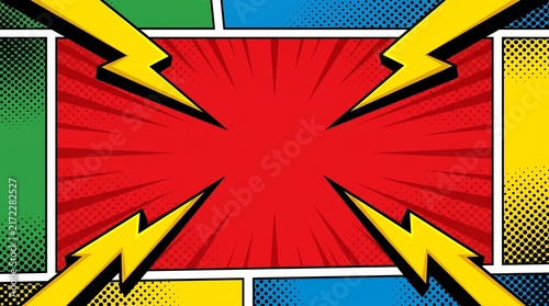 Cuadro en lienzo Dynamic Comic Book Action Background with Lightning Bolts
