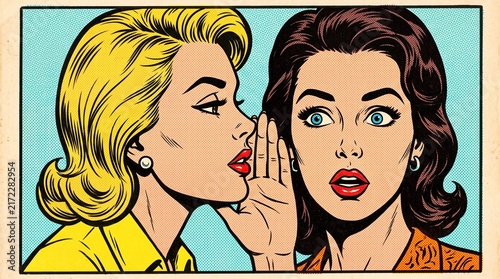 Canvastavla Pop art women sharing a secret with shocked expression