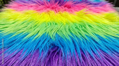 Canvastavla Vibrant rainbow faux fur texture background with neon shaggy fibers