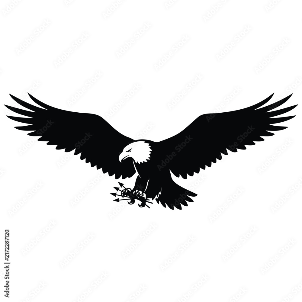 Fototapeta premium Eagle carrying arrows silhouette vector illustration for an american patriotic symbol art.