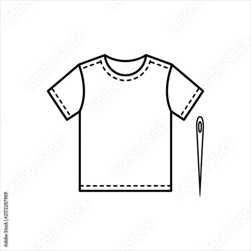 Bild auf Leinwand Plain T-shirt with needle and thread for sewing and customization isolated on wh