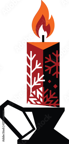 winter holiday candle icon burning in black cup holder