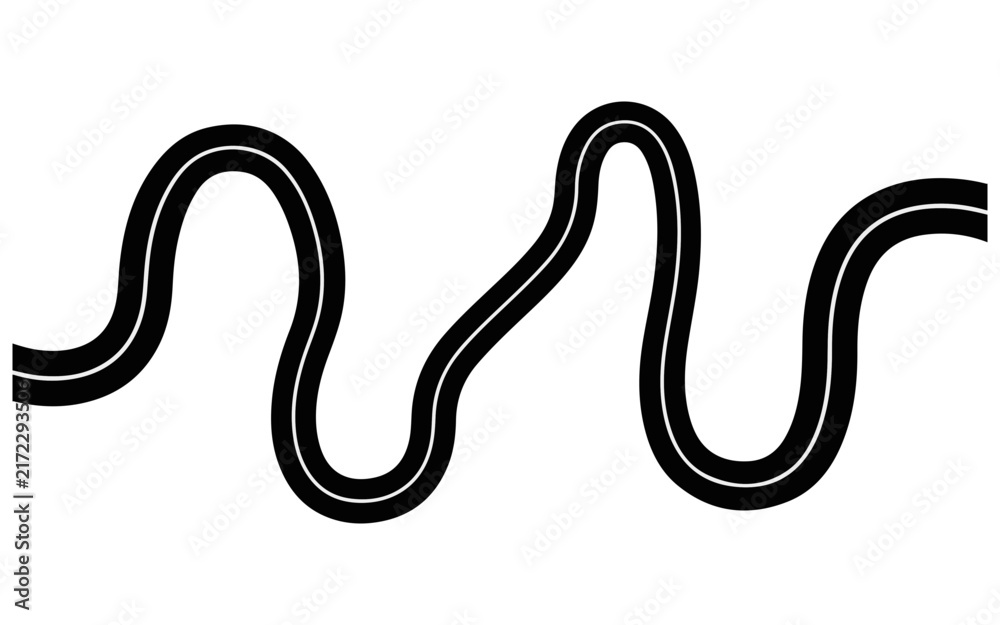 Fototapeta premium Abstract black and white wavy line design featuring a continuous flowing path on a plain white background