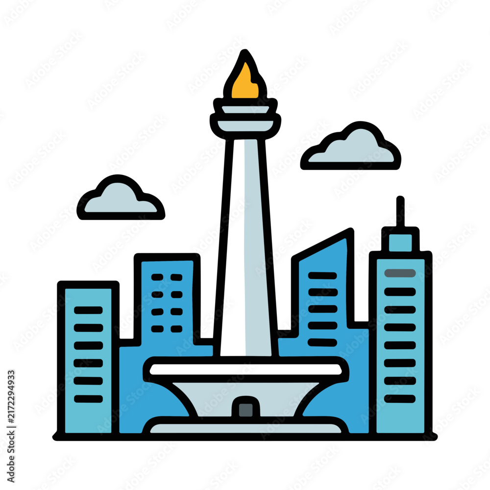Naklejka premium Monas National Monument Landmark Of Jakarta City Indonesia And Cityscape Buildings