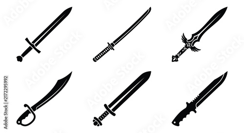 Fotografía Collection of various swords and blades presented as a flat vector illustration