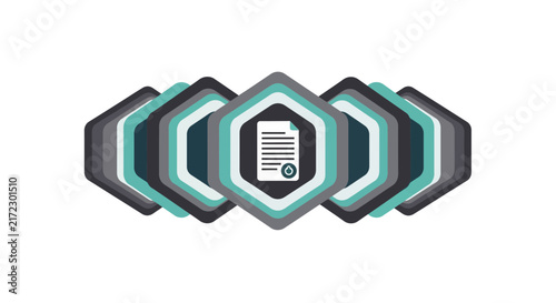Abstract Hexagonal Business Icon with Document and Power Symbol for Modern Data Management