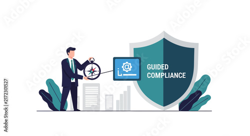 Guided Compliance and Business Security Navigation Concept with Shield and Compass