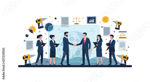 Business Partnership and Lunar Industry Exploration Illustration
