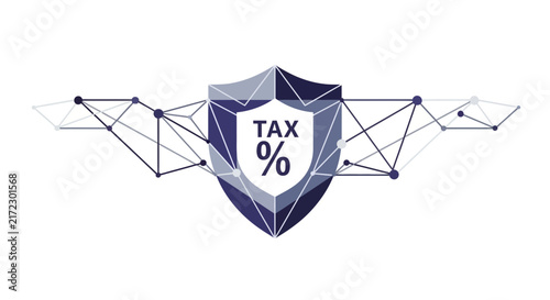 Modern Tax Shield Icon with Percentage Symbol and Geometric Digital Network