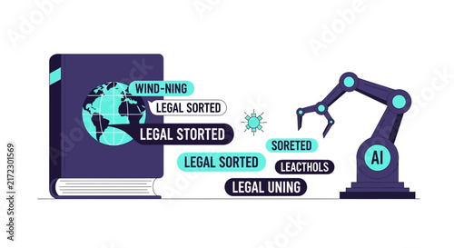 AI Robotic Arm Processing Legal Documents and Global Data Illustration
