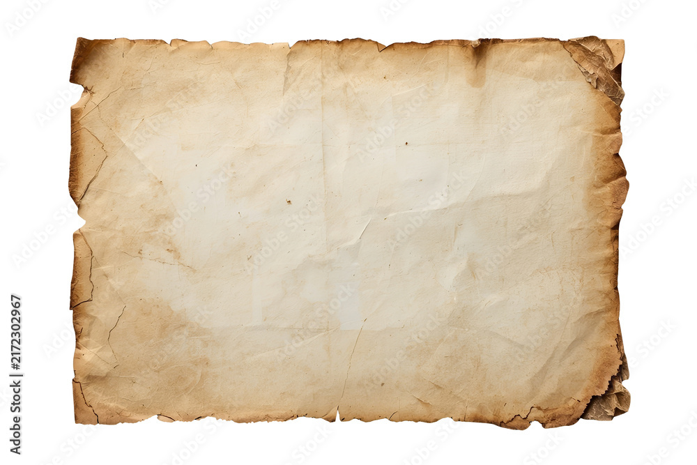 Fototapeta premium Aged parchment paper sheet with dark burned edges