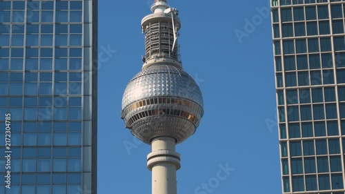 Berlin Alexanderplatz television tower between two buildings 4K