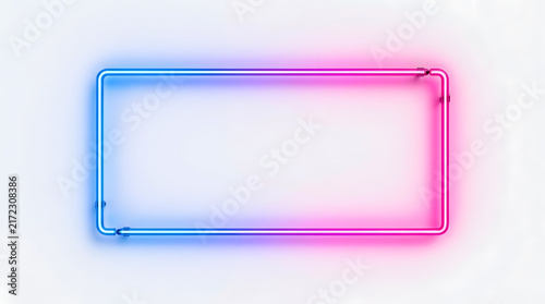 Neon Rectangle Frame: A vibrant neon rectangle glow sign, transitioning from cool blue to warm pink, elegantly frames a blank space, perfect for adding custom text or design elements.