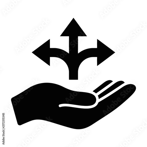 Konstfotografi Hand with arrows symbolizing choices and directions guidance