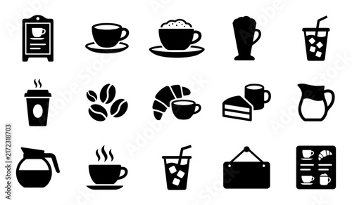 Coffee menu vector elements and snack illustrations for cafe branding and restaurant food design projects
