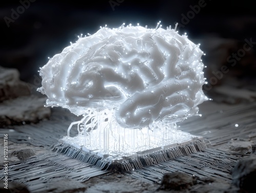 Abstract glowing brain illustration on textured surface  