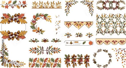 Autumn Ornamental Vector Collection, Vintage Fall Foliage Borders and Frames, Hand-drawn Oak Leaves Vintage Graphics, Seasonal Design Elements for Print and Web Halloween