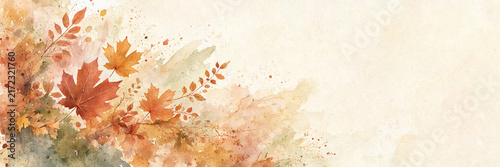 Panoramic Watercolor Autumn Wash Banner Background with Copy Space