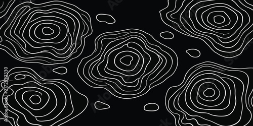 Abstract topographic map lines pattern with white dashed contours on a black background contour lines elevation geographic topography cartography abstract background illustration