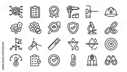 Collection of various industry and science related icons on transparent background