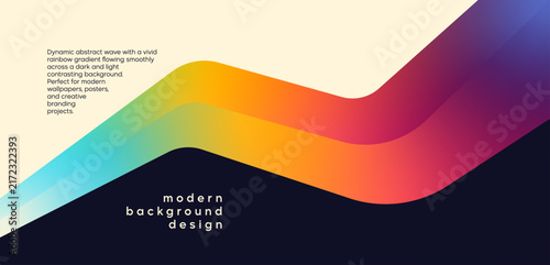 Abstract wave with vibrant gradient flowing smoothly across a dark and light background. Vector illustration.