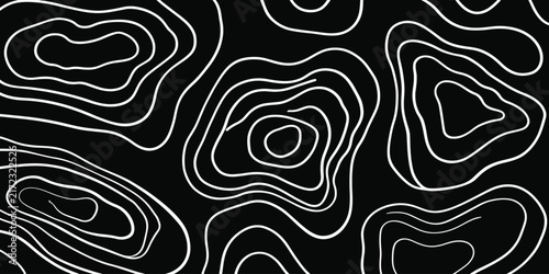 Abstract topographic map lines pattern with white dashed contours on a black background contour lines elevation geographic topography cartography abstract background illustration