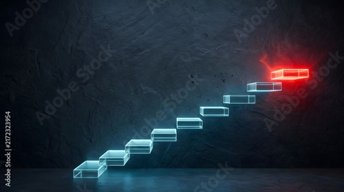 Stairs with glowing red top step leading up.