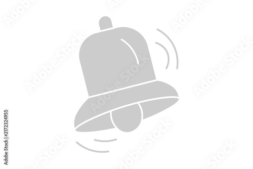 This image is a minimalist, flat-style vector icon of a ringing bell. Set against a solid white background,
