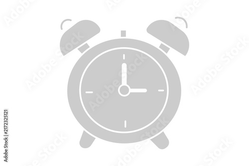 This image is a minimalist, flat-style vector icon of a classic twin-bell alarm clock. Centered on a clean white background,