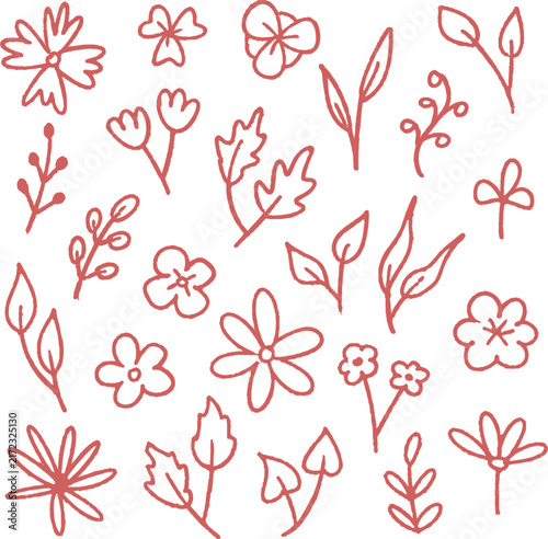 set of whimsical hand drawn floral, flower, leaves, branch clipart collection